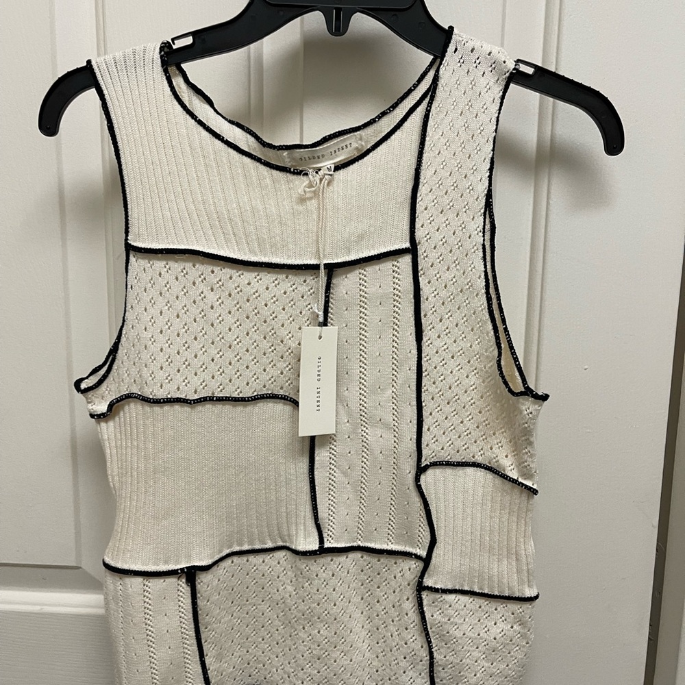 Gilded Intent Cream and Black Patchwork Tank Top … - image 2